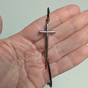 Saks Fifth Avenue Silver Cross Bracelet with Black Cord